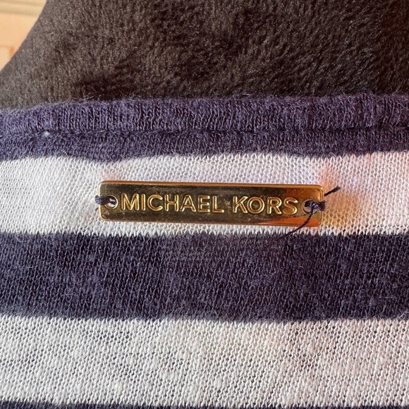 Michael Kors, Linen Blend, Navy and White Striped Wrap Top - Picture 2 of 9